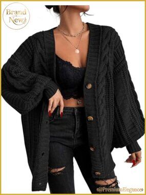 Oversized Cable Knit Button Down Cardigan Chunky Fall Winter Sweater